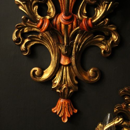 ITALIAN SET OF 3 GILDED POLYCHROME WALL LIGHTS - ADDITIONAL PHOTO 5