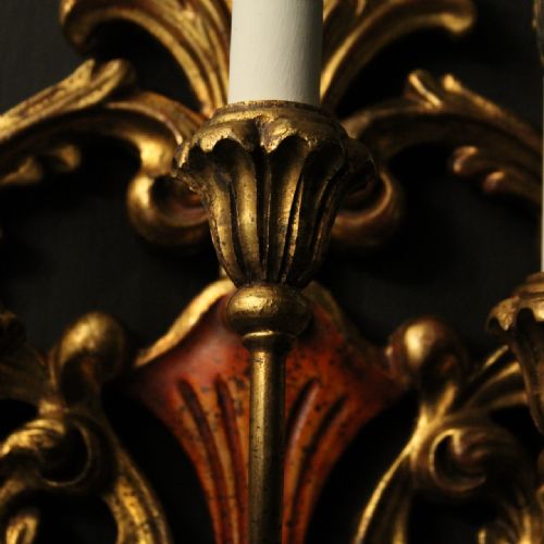 ITALIAN SET OF 3 GILDED POLYCHROME WALL LIGHTS - ADDITIONAL PHOTO 6