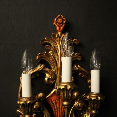 ITALIAN SET OF 3 GILDED POLYCHROME WALL LIGHTS - ADDITIONAL PHOTO 7