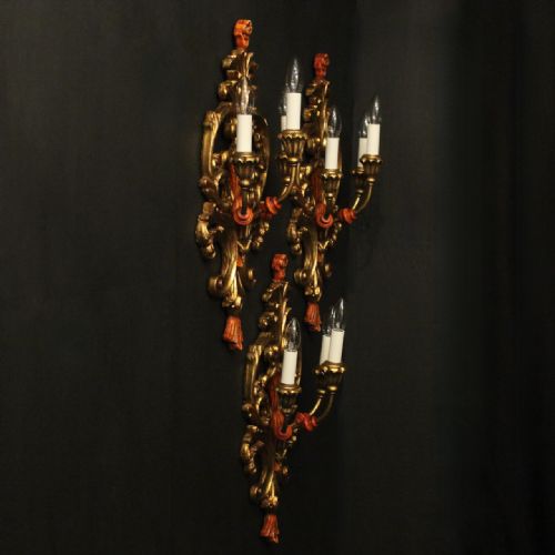 ITALIAN SET OF 3 GILDED POLYCHROME WALL LIGHTS - ADDITIONAL PHOTO 9