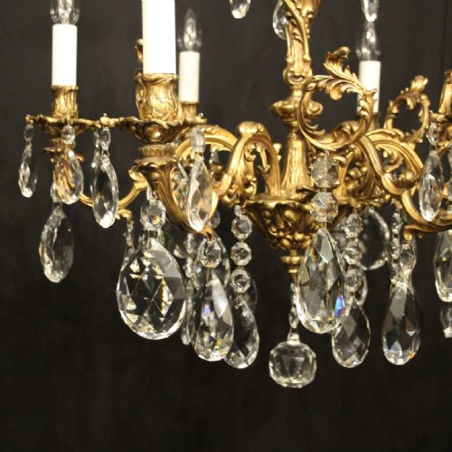 FRENCH 6 LIGHT GILDED BRONZE CRYSTAL ANTIQUE CHANDELIER - ADDITIONAL PHOTO 1