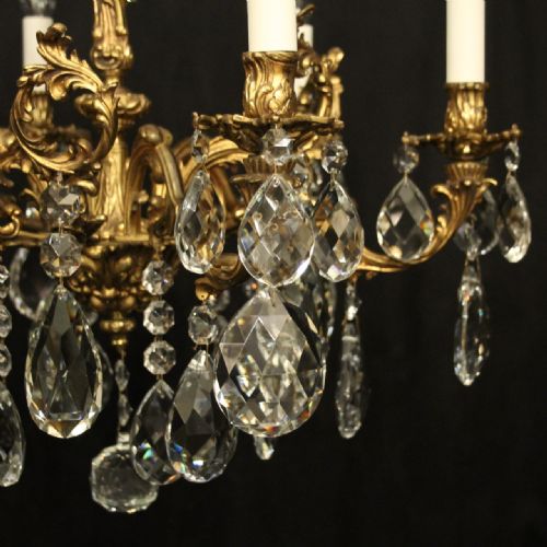 FRENCH 6 LIGHT GILDED BRONZE CRYSTAL ANTIQUE CHANDELIER - ADDITIONAL PHOTO 2