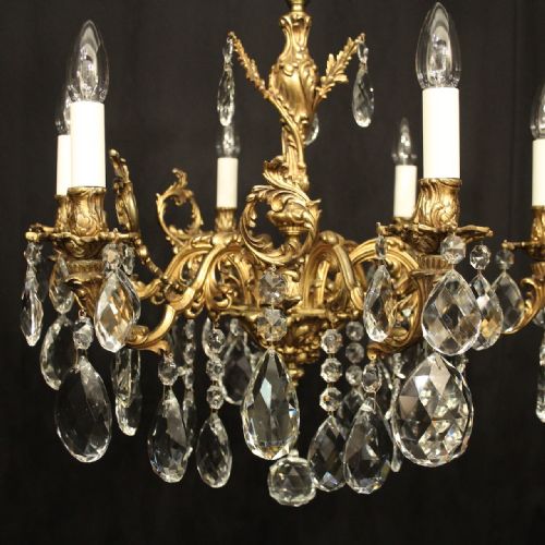 FRENCH 6 LIGHT GILDED BRONZE CRYSTAL ANTIQUE CHANDELIER - ADDITIONAL PHOTO 3