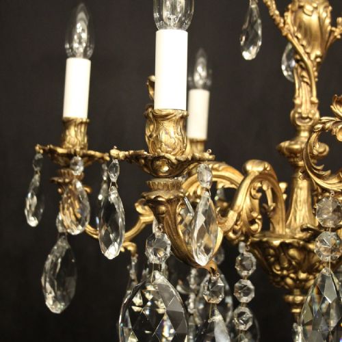 FRENCH 6 LIGHT GILDED BRONZE CRYSTAL ANTIQUE CHANDELIER - ADDITIONAL PHOTO 4