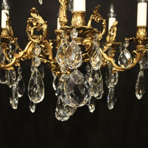 FRENCH 6 LIGHT GILDED BRONZE CRYSTAL ANTIQUE CHANDELIER - ADDITIONAL PHOTO 5
