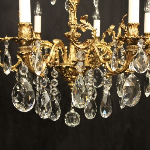 FRENCH 6 LIGHT GILDED BRONZE CRYSTAL ANTIQUE CHANDELIER - ADDITIONAL PHOTO 6