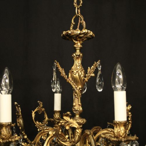 FRENCH 6 LIGHT GILDED BRONZE CRYSTAL ANTIQUE CHANDELIER - ADDITIONAL PHOTO 7