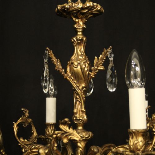 FRENCH 6 LIGHT GILDED BRONZE CRYSTAL ANTIQUE CHANDELIER - ADDITIONAL PHOTO 8