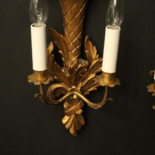 FRENCH PAIR OF GILTWOOD TWIN ARM ANTIQUE WALL LIGHTS - ADDITIONAL PHOTO 6