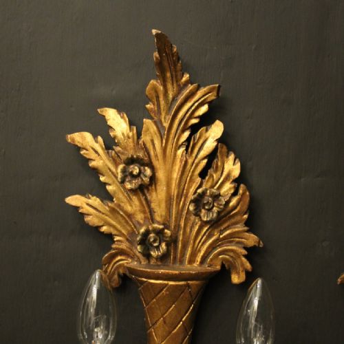 FRENCH PAIR OF GILTWOOD TWIN ARM ANTIQUE WALL LIGHTS - ADDITIONAL PHOTO 7