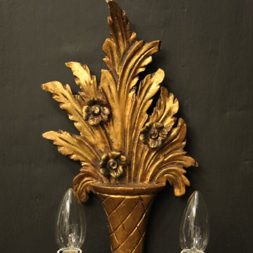 FRENCH PAIR OF GILTWOOD TWIN ARM ANTIQUE WALL LIGHTS - ADDITIONAL PHOTO 8