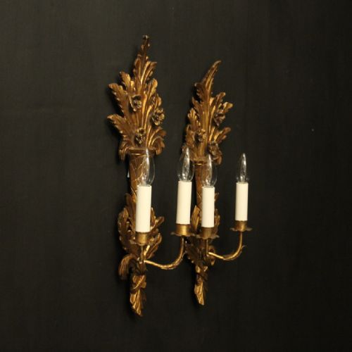 FRENCH PAIR OF GILTWOOD TWIN ARM ANTIQUE WALL LIGHTS - ADDITIONAL PHOTO 9