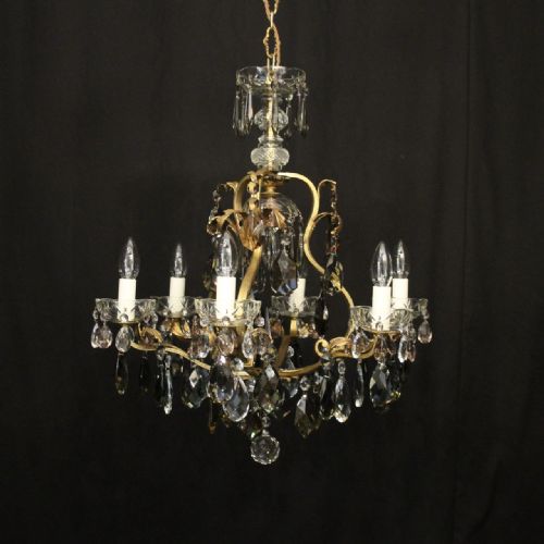 french gilded crystal 7 light birdcage antique chandelier - CATEGORY: ANTIQUE LIGHTING - DATED 1920