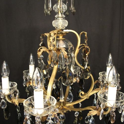 FRENCH GILDED CRYSTAL 7 LIGHT BIRDCAGE ANTIQUE CHANDELIER - ADDITIONAL PHOTO 2