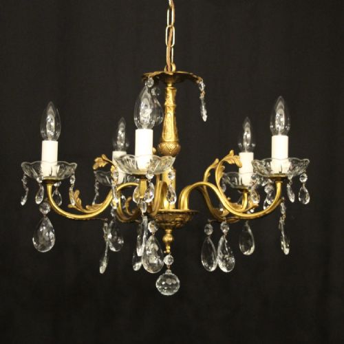 french gilded brass 5 light chandelier - CATEGORY: ANTIQUE LIGHTING - DATED 1930