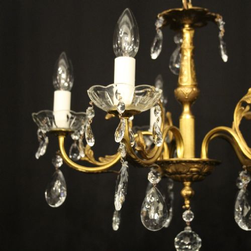 FRENCH GILDED BRASS 5 LIGHT CHANDELIER - ADDITIONAL PHOTO 1