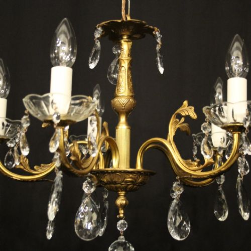 FRENCH GILDED BRASS 5 LIGHT CHANDELIER - ADDITIONAL PHOTO 2