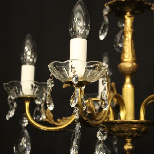 FRENCH GILDED BRASS 5 LIGHT CHANDELIER - ADDITIONAL PHOTO 3