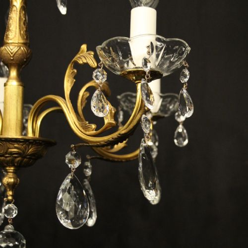FRENCH GILDED BRASS 5 LIGHT CHANDELIER - ADDITIONAL PHOTO 4