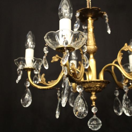 FRENCH GILDED BRASS 5 LIGHT CHANDELIER - ADDITIONAL PHOTO 5