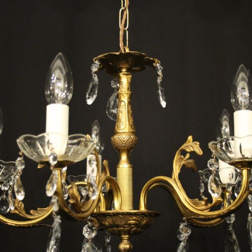 FRENCH GILDED BRASS 5 LIGHT CHANDELIER - ADDITIONAL PHOTO 6