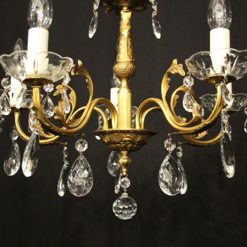 FRENCH GILDED BRASS 5 LIGHT CHANDELIER - ADDITIONAL PHOTO 7
