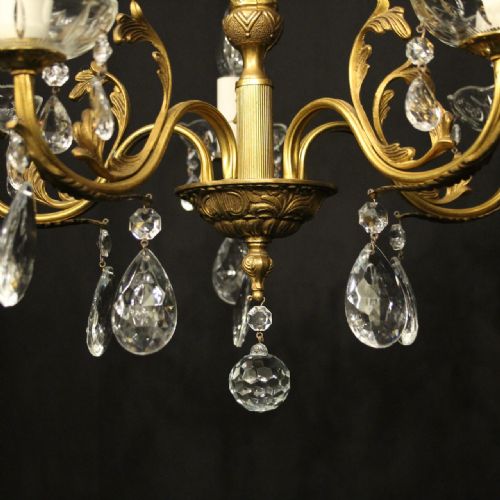 FRENCH GILDED BRASS 5 LIGHT CHANDELIER - ADDITIONAL PHOTO 8