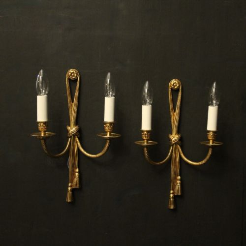 french pair of gilded brass rope wall lights - CATEGORY: ANTIQUE LIGHTING - DATED 1930