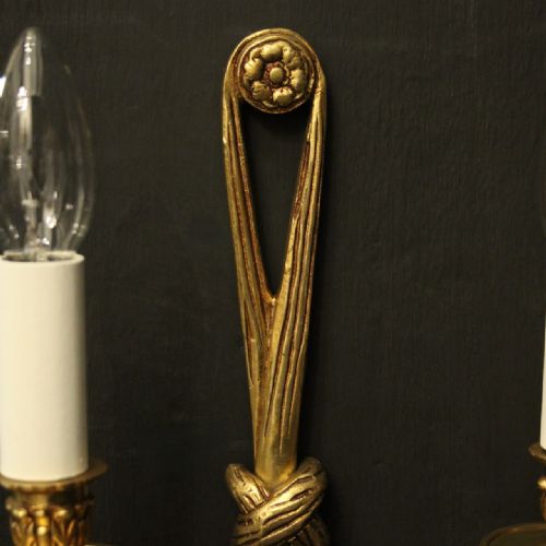 FRENCH PAIR OF GILDED BRASS ROPE WALL LIGHTS - ADDITIONAL PHOTO 1