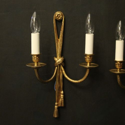 FRENCH PAIR OF GILDED BRASS ROPE WALL LIGHTS - ADDITIONAL PHOTO 2