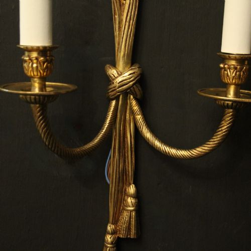 FRENCH PAIR OF GILDED BRASS ROPE WALL LIGHTS - ADDITIONAL PHOTO 3