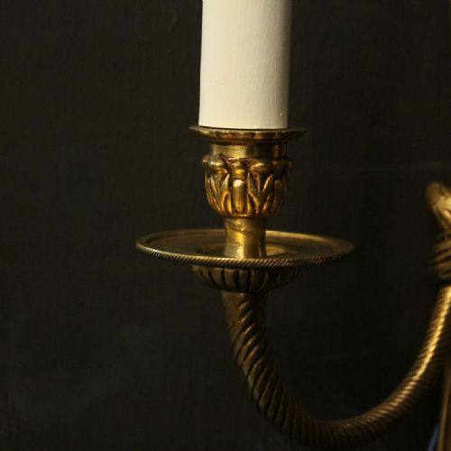 FRENCH PAIR OF GILDED BRASS ROPE WALL LIGHTS - ADDITIONAL PHOTO 4