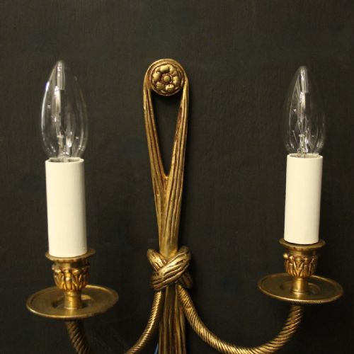 FRENCH PAIR OF GILDED BRASS ROPE WALL LIGHTS - ADDITIONAL PHOTO 5