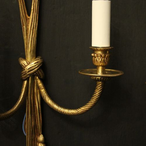 FRENCH PAIR OF GILDED BRASS ROPE WALL LIGHTS - ADDITIONAL PHOTO 6