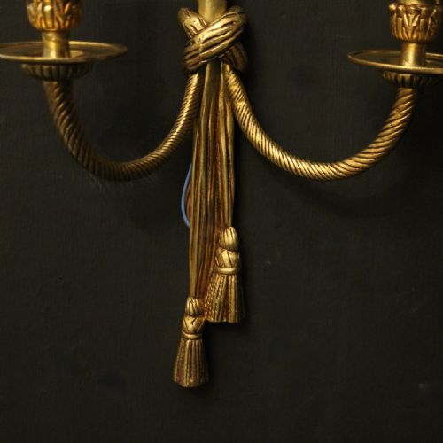 FRENCH PAIR OF GILDED BRASS ROPE WALL LIGHTS - ADDITIONAL PHOTO 8