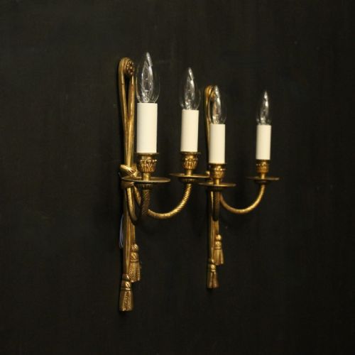 FRENCH PAIR OF GILDED BRASS ROPE WALL LIGHTS - ADDITIONAL PHOTO 9