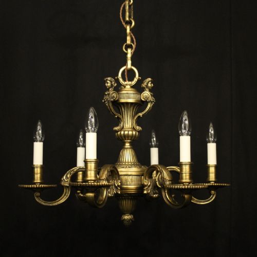 french gilded bronze 6 light antique chandelier - CATEGORY: ANTIQUE LIGHTING - DATED 19TH CENTURY