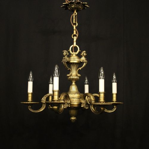 FRENCH GILDED BRONZE 6 LIGHT ANTIQUE CHANDELIER - ADDITIONAL PHOTO 1