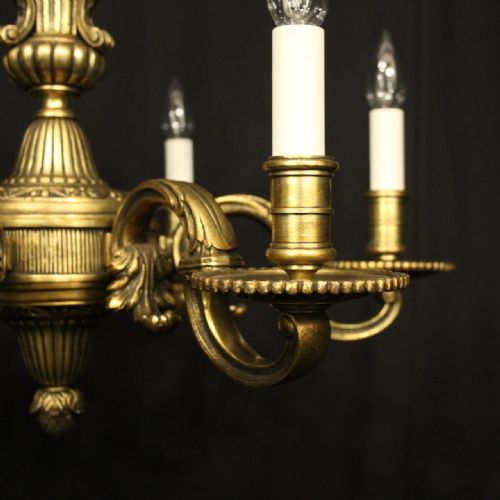 FRENCH GILDED BRONZE 6 LIGHT ANTIQUE CHANDELIER - ADDITIONAL PHOTO 3