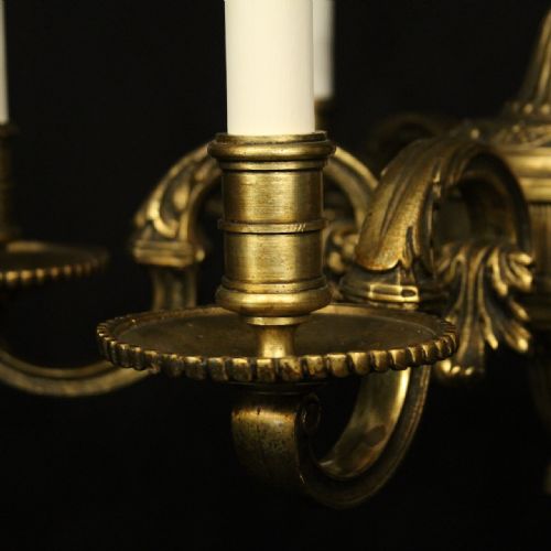 FRENCH GILDED BRONZE 6 LIGHT ANTIQUE CHANDELIER - ADDITIONAL PHOTO 4