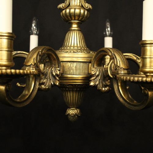 FRENCH GILDED BRONZE 6 LIGHT ANTIQUE CHANDELIER - ADDITIONAL PHOTO 5