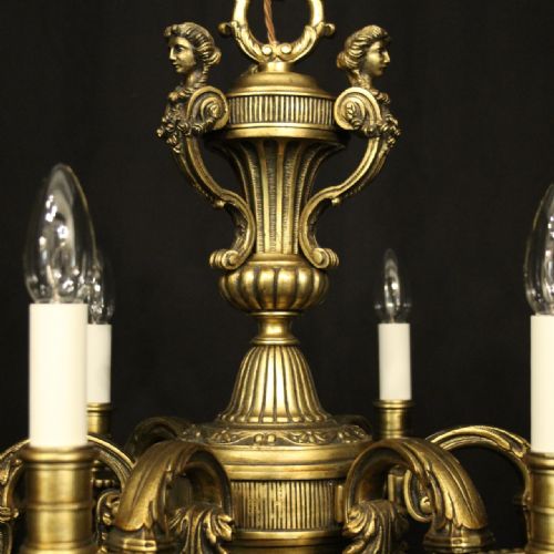 FRENCH GILDED BRONZE 6 LIGHT ANTIQUE CHANDELIER - ADDITIONAL PHOTO 6