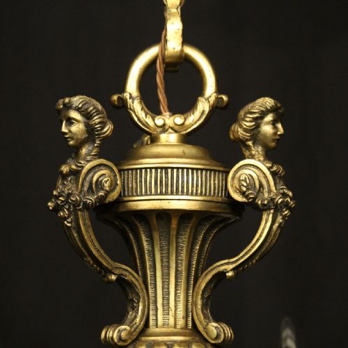 FRENCH GILDED BRONZE 6 LIGHT ANTIQUE CHANDELIER - ADDITIONAL PHOTO 8