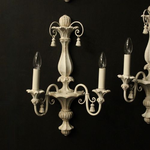 FRENCH POLYCHROME SET OF 4 TWIN ARM WALL LIGHTS - ADDITIONAL PHOTO 1