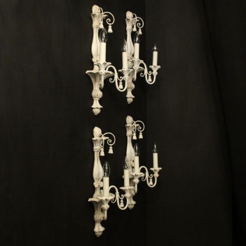 FRENCH POLYCHROME SET OF 4 TWIN ARM WALL LIGHTS - ADDITIONAL PHOTO 9