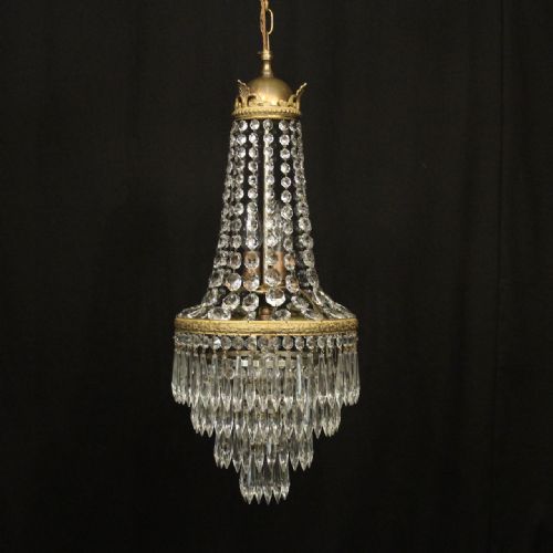french gilded tent waterfall triple light chandelier - CATEGORY: ANTIQUE LIGHTING - DATED 1930