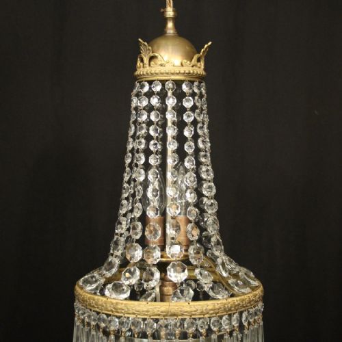 FRENCH GILDED TENT WATERFALL TRIPLE LIGHT CHANDELIER - ADDITIONAL PHOTO 1