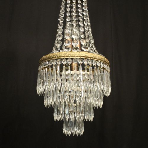 FRENCH GILDED TENT WATERFALL TRIPLE LIGHT CHANDELIER - ADDITIONAL PHOTO 3