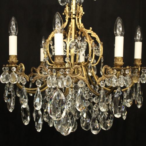 FRENCH GILDED BRONZE CRYSTAL 8 LIGHT ANTIQUE CHANDELIER - ADDITIONAL PHOTO 1