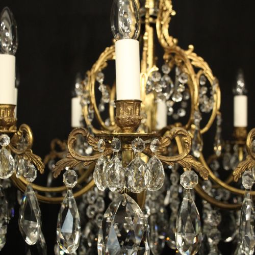FRENCH GILDED BRONZE CRYSTAL 8 LIGHT ANTIQUE CHANDELIER - ADDITIONAL PHOTO 2
